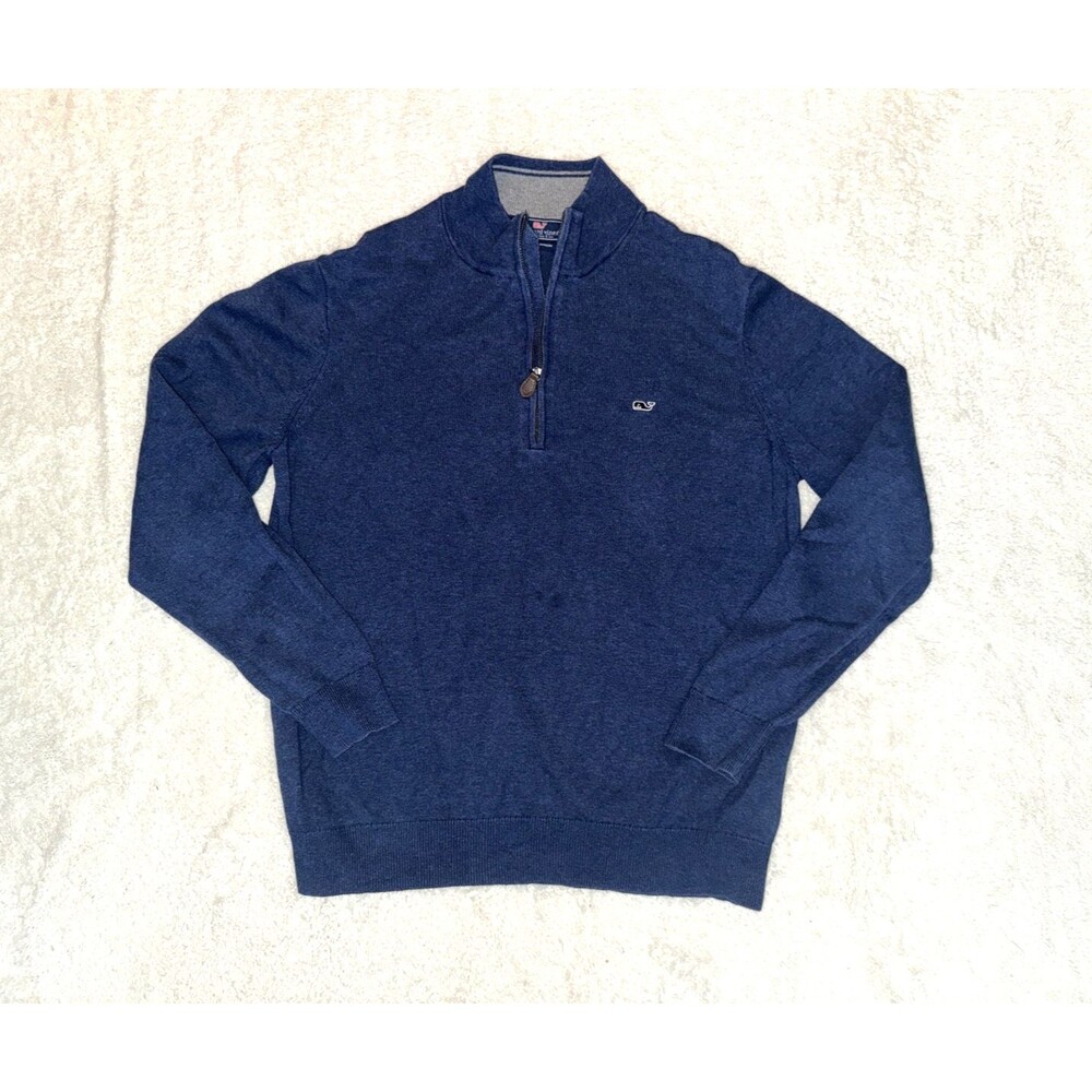 Vineyard Vines Sweater Mens Cotton Cashmere Palm Beach 1/4 Zip Size Medium Blue